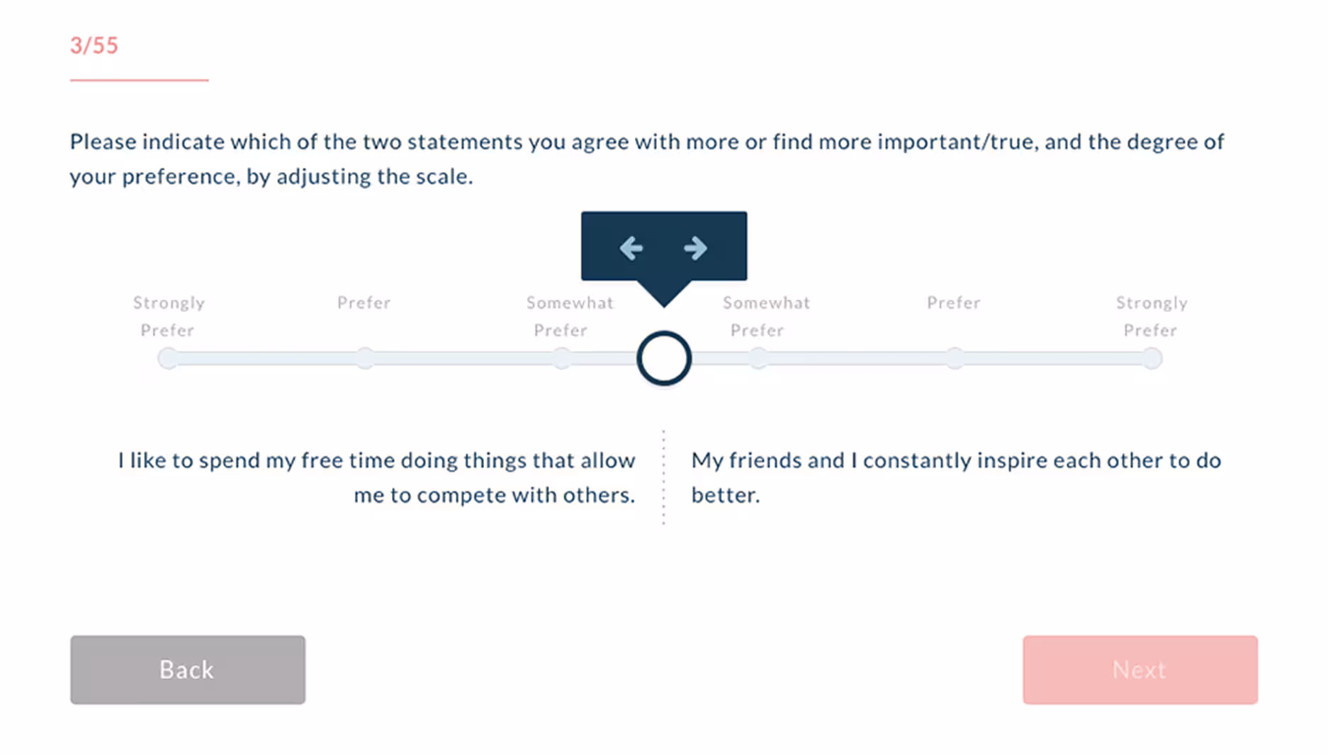 Attuned motivator assessment - slider-based questions