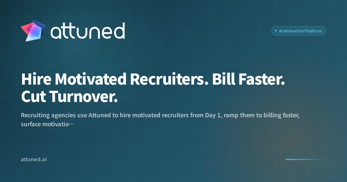 Hire Motivated Recruiters. Bill Faster. Cut Turnover. | Attuned